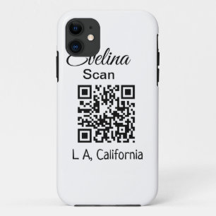 Simple minimal add your name place city q r code t iPhone 11 case