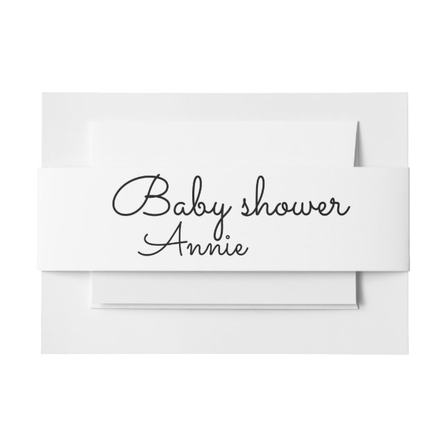 simple minimal add your name text baby shower thro invitation belly band (Front Example)