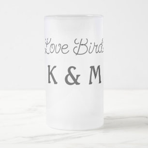 simple minimal add your name text love birds text frosted glass beer mug