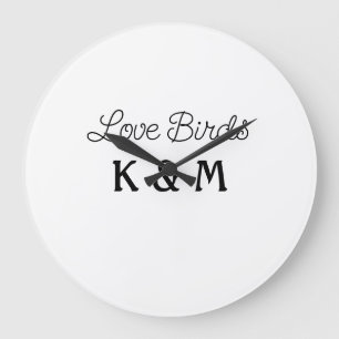 simple minimal add your name text love birds text large clock
