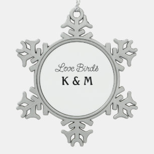 simple minimal add your name text love birds text snowflake pewter christmas ornament
