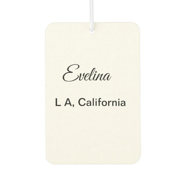 Simple minimal add your name text place city custo car air freshener (Front)