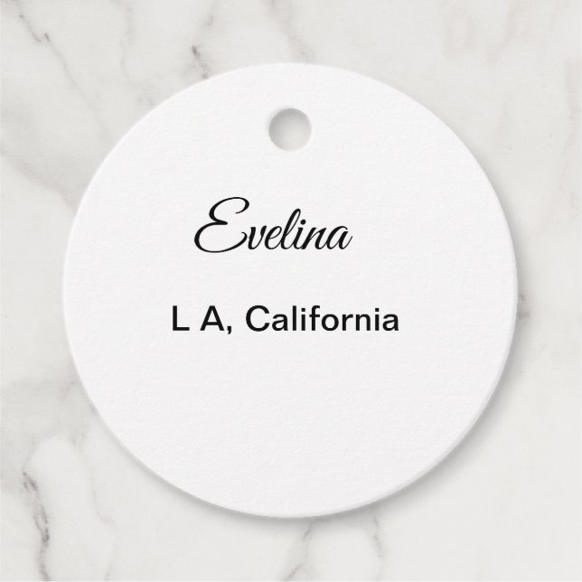 Simple minimal add your name text place city custo favour tags (Front)