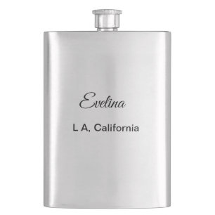 Simple minimal add your name text place city custo hip flask
