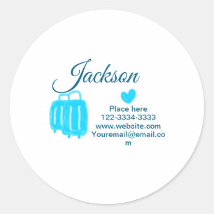 Simple minimal add your name text place city phone classic round sticker