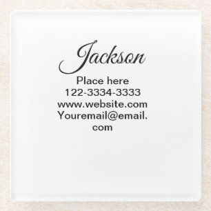 Simple minimal add your name text place city phone glass coaster