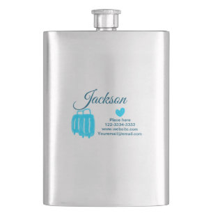 Simple minimal add your name text place city phone hip flask