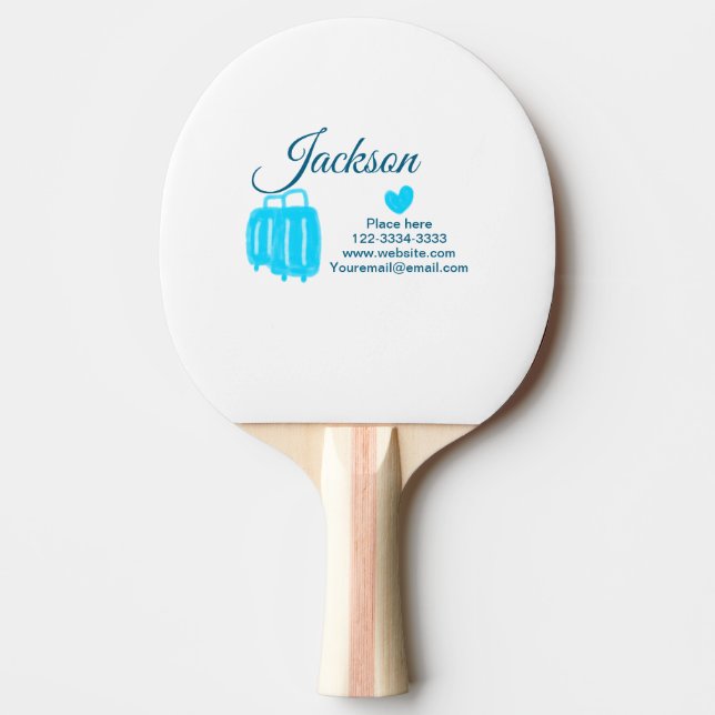 Simple minimal add your name text place city phone ping pong paddle (Front)