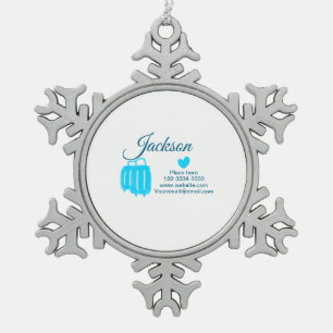 Simple minimal add your name text place city phone snowflake pewter christmas ornament