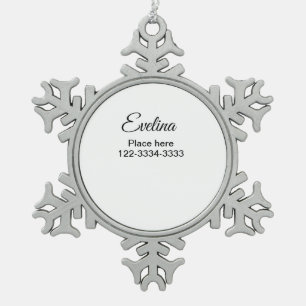 Simple minimal add your name text place city phone snowflake pewter christmas ornament