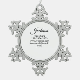 Simple minimal add your name text place city phone snowflake pewter christmas ornament