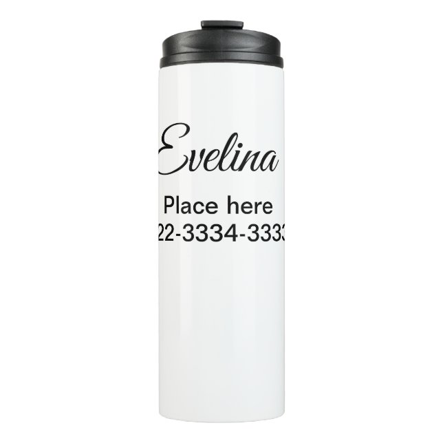 Simple minimal add your name text place city phone thermal tumbler (Front)