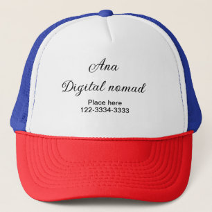 Simple minimal add your name text place city phone trucker hat