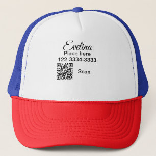 Simple minimal add your name text place city phone trucker hat