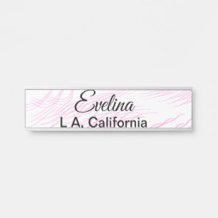 Simple minimal add your name text place city pink door sign