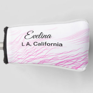Simple minimal add your name text place city pink golf head cover