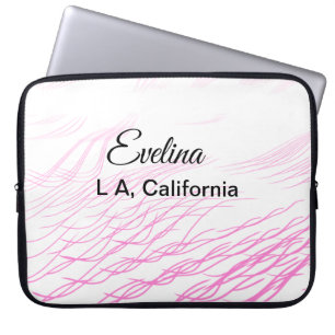 Simple minimal add your name text place city pink laptop sleeve