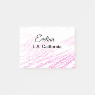 Simple minimal add your name text place city pink post-it notes