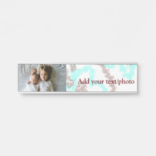 simple minimal ADD YOUR PHOTO TEXT blue glitter Th Door Sign