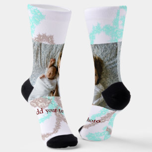 simple minimal ADD YOUR PHOTO TEXT blue glitter Th Socks