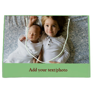 simple minimal ADD YOUR PHOTO TEXT CHRISTMAS L Large Gift Bag