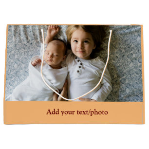 simple minimal ADD YOUR PHOTO TEXT CHRISTMAS L Large Gift Bag