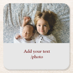 simple minimal ADD YOUR PHOTO TEXT CHRISTMAS S Square Paper Coaster
