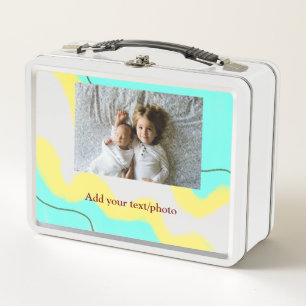 simple minimal ADD YOUR PHOTO TEXT CHRISTMAS yello Metal Lunch Box