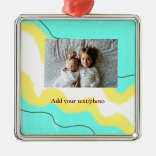 simple minimal ADD YOUR PHOTO TEXT CHRISTMAS yello Metal Tree Decoration