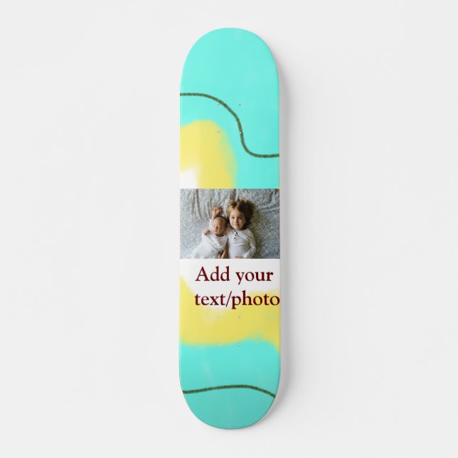 simple minimal ADD YOUR PHOTO TEXT CHRISTMAS yello Skateboard (Front)