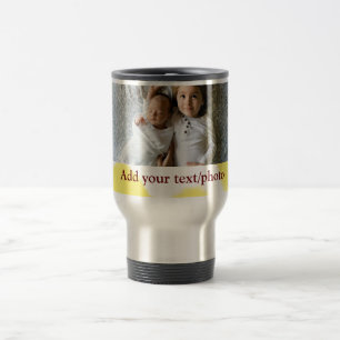 simple minimal ADD YOUR PHOTO TEXT CHRISTMAS yello Travel Mug