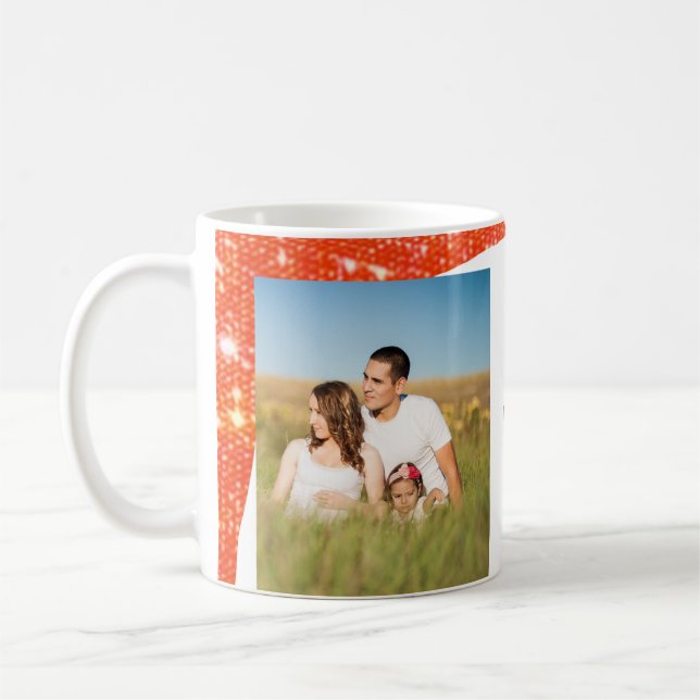Simple minimal add your photo text glitter sparkle coffee mug (Left)