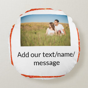 Simple minimal add your photo text glitter sparkle round cushion