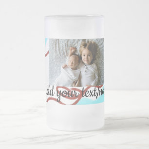 simple minimal ADD YOUR PHOTO TEXTblue watercolor Frosted Glass Beer Mug