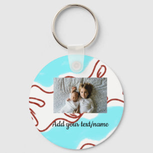 simple minimal ADD YOUR PHOTO TEXTblue watercolor Key Ring