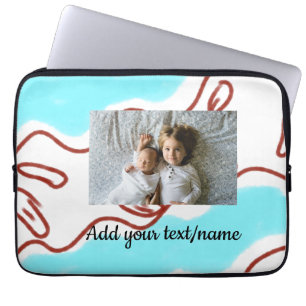 simple minimal ADD YOUR PHOTO TEXTblue watercolor Laptop Sleeve