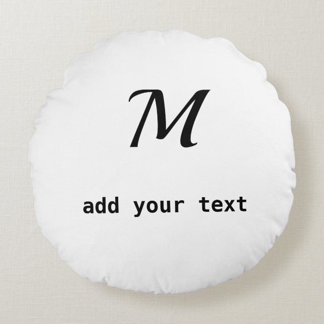 simple minimal add your text monogram photo  throw round cushion (Front)