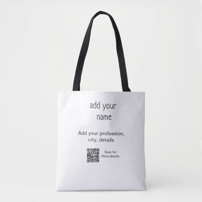 Simple minimal add your text name QR title Tote Bag (Front)