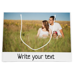 simple minimal add your text photo christmas large gift bag