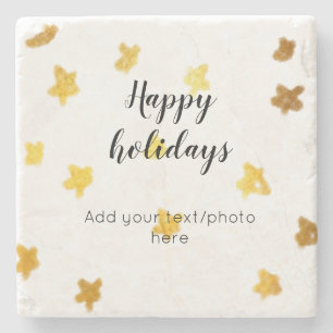 simple minimal add your text photo happy holidays stone coaster