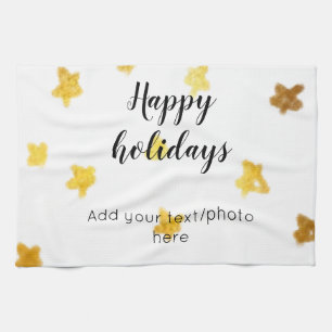 simple minimal add your text photo happy holidays tea towel