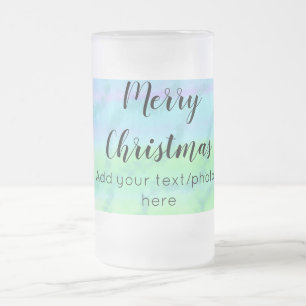 simple minimal add your text photo merry christmas frosted glass beer mug