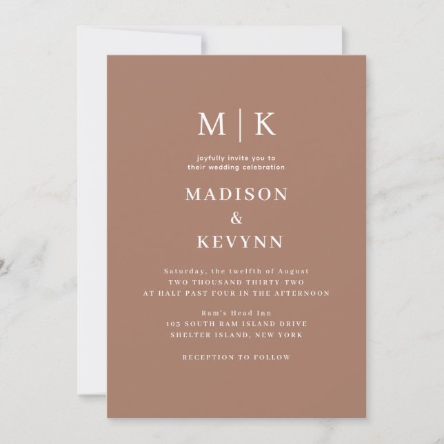 Simple Minimal and Chic | Mocha Mousse Wedding Invitation (Front)