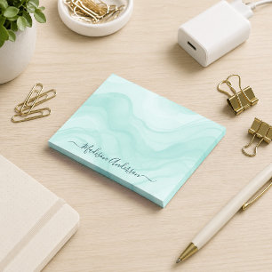 Simple Minimal Aqua Teal Watercolor Personalised Post-it Notes