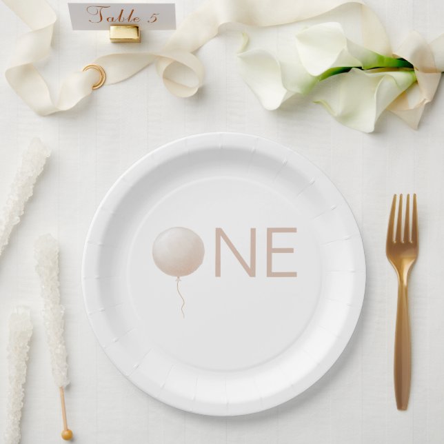 Simple Minimal Balloon 1st Birthday Party Paper Plate (Wedding)