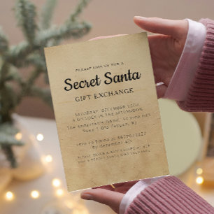 Simple Minimal Beige Secret Santa Christmas Party Invitation