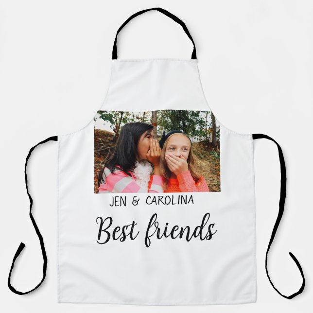 simple minimal best friends name add photo text le apron (Front)