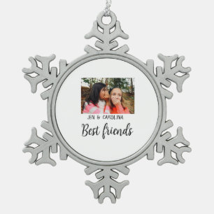 simple minimal best friends name add photo text le snowflake pewter christmas ornament