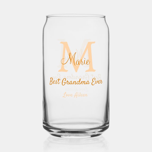 simple minimal best Grandma ever orange monogram Can Glass (Front)
