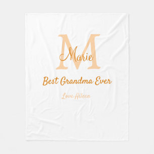 simple minimal best Grandma ever orange monogram Fleece Blanket